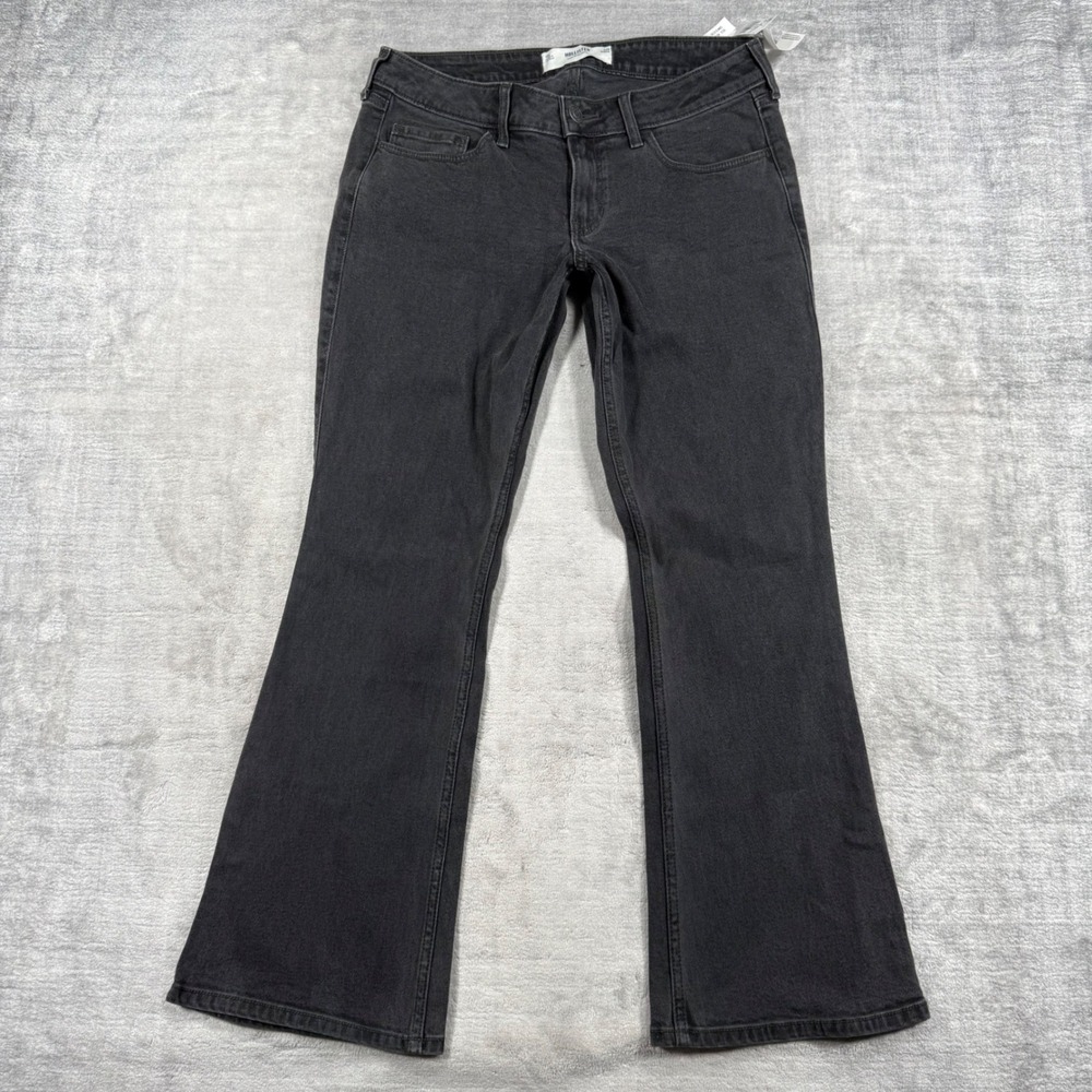 Hollister Jeans Women 10R Black Low Rise Bootcut Stretch Denim 30W Washed Y2K